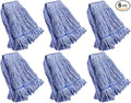 String Mop Heads Replacement Heavy Duty Commercial Grade Blue Cotton Looped End Wet Industrial Cleaning Mop Head Refills (6 Large)