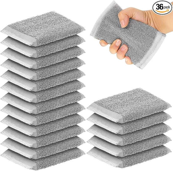 Thyle 36 Pack Steel Scrub Sponges for Dishes Non Scratch Scouring Sponge Multi Use Metal Scrubber Heavy Duty Dish Wash Kitchen Sponge for Pot Dish Washing Hard Surface Cleaning Tools (Gray)