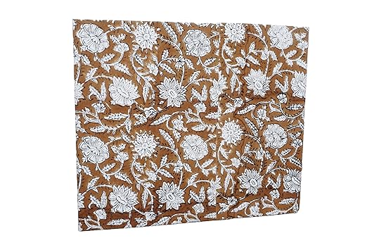 3.3 Gallon Cotton Hand Block Printed Paper Waste Basket |Small Decorative Trash Can for Housewarming Gifts in Living Room Bedroom Bathroom | Eco-Friendly Plastic-Free (1 Brown White FLOWAR)