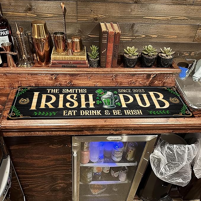 THUYPT Personalized Irish Drying Mat for St Patrick's Day Decor Irish Bar Pub Accessories Spill Mat Countertop Bar Shamrock Dish Drying Mat for Bar Counter Absorbent Coffee Maker (09)