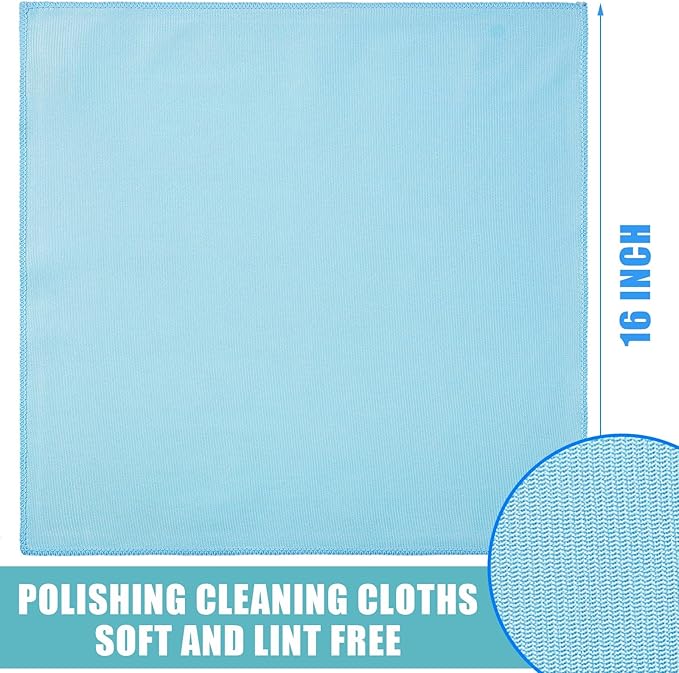 Tatuo 18 Pcs Microfiber Glass Cleaning Cloths (16 x 16) Polishing Cloth - Streak Free - Lint Free - Quickly Clean Windows Glasses Windshields Mirrors Stainless Steel Monitor(Blue)