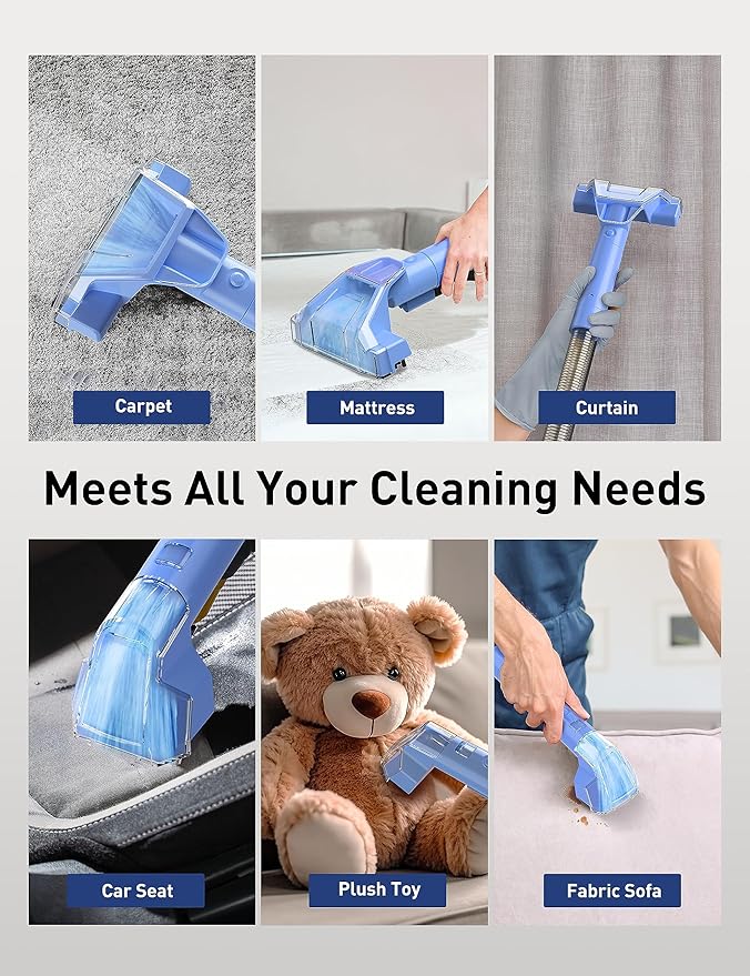 Carpet Cleaner Machines18KPA Upholstery Cleaner Machine with 2 Cleaning Tools Dual Large Tanks Portable Lightweight Spot Cleaner Machine for Pet Stains Carpet Stairs Couch Car Seats