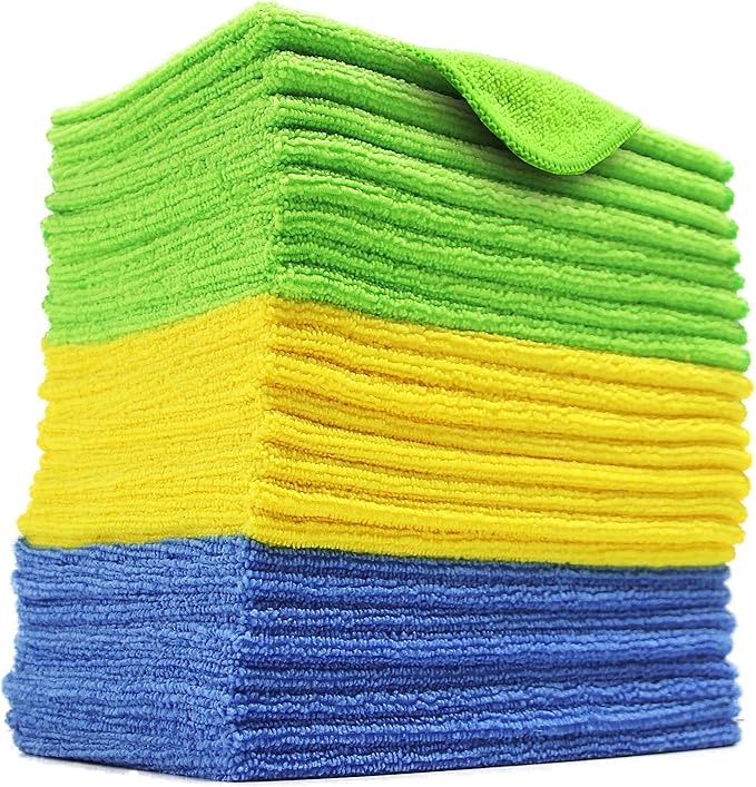 POLYTE Microfiber Cleaning Cloth 12 x 16 in Blue Green Yellow 24 Pack