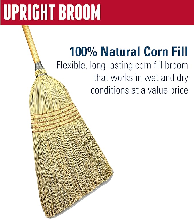 Weiler 44008 Corn Fiber Heavy-Duty Wire Banded Warehouse Broom with Wood Handle 1-1/2 Head Width 57 Overall Length Tan