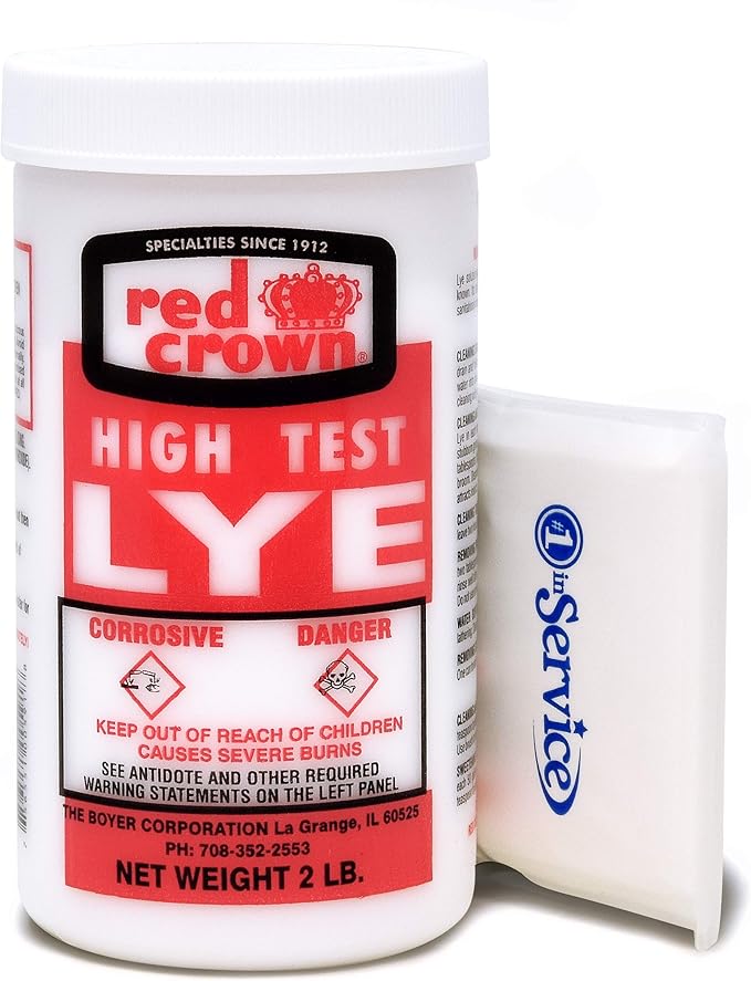 The Boyer Corporation Lye for Soap Making Sodium Hydroxide Pure High Test Lye Caustic Soda Drain Cleaner and Clog Remover 3 Pack with Tissue Pack