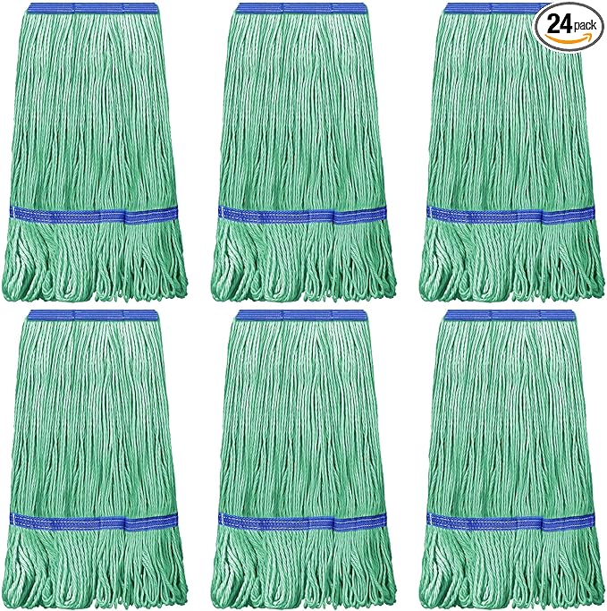 Eccliy 24 Pack Heavy Loop End Cotton String Mop Head Heavy Duty Mop Head Commercial Refills Replacement Bulk for Home Industrial Commercial Floor Cleaning (GreenBlue)
