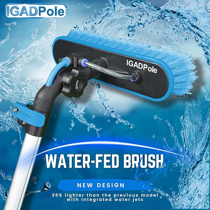 IGADPole 12 FT Water-Fed Washing Kit with Soap-Dispenser Brush 10″ Squeegee &amp Cobweb Duster for Windows Gutters Solar Panels &amp Exterior Walls