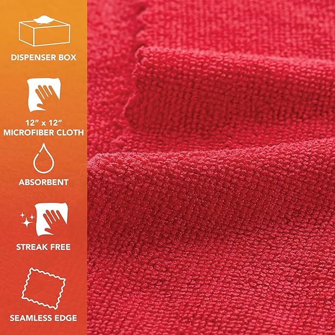 Arkwright Smart Rags Microfiber Cleaning Cloths Pack of 50 in a Box Lint Free 180 GSM Reusable Towels for Auto Office and Household Cleaning 12 x 12 in Red