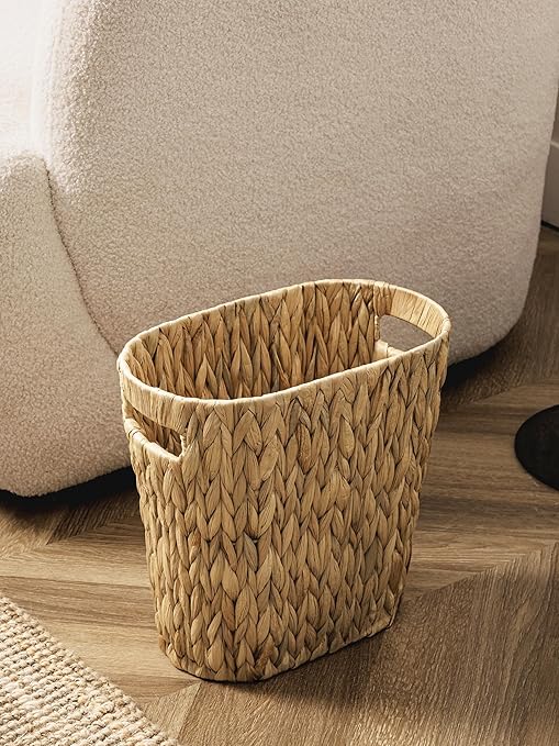 UBBCARE Wicker Trash Basket Small Waste Basket for Bathroom Desk Bedroom Water Hyacinth Trash Bin Narrow 4 Gallon