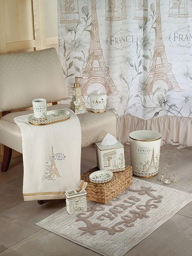 Avanti Linens - Covered Jar Hand Painted Resin Countertop Accessories Chic Bathroom Decor (Paris Botanique Collection)
