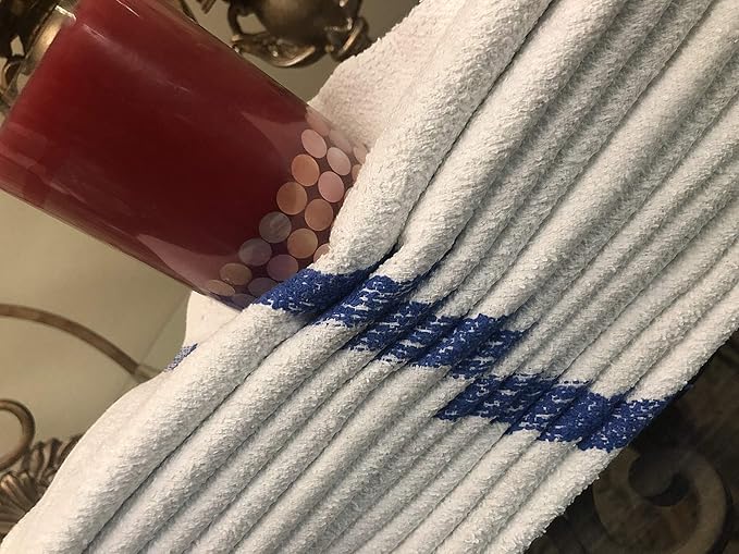 60 TERRY CLOTH JUMBO BLUE STRIPE CLEANING JANITORIAL TOWELS SHOP BAR RAGS 16X19 By OMNI LINENS