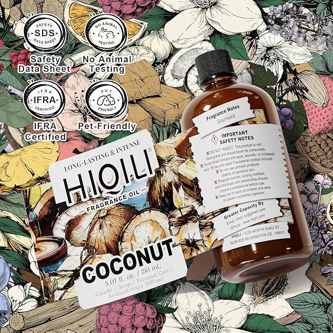 HIQILI Coconut Fragrance Oil for Home Diffuser Ideal for Making Candle Soap Body Spray Women's Perfume Creamy Scents - 5.07 Fl Oz