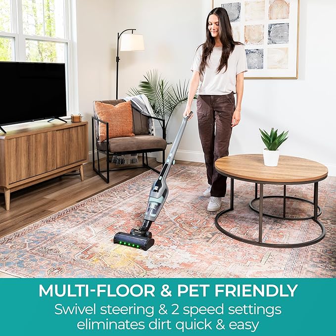 Kenmore 200 Series DS2010 Cordless Stick Vacuum Lightweight Cleaner 2-Speed Power Suction LED Headlight 2-in-1 Handheld for Hardwood Floor Carpet &amp Pet Hair
