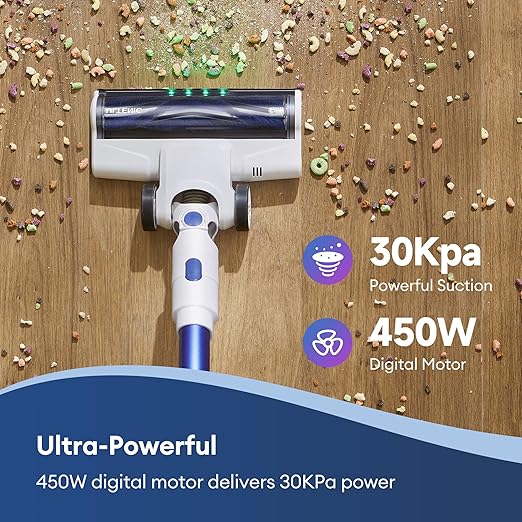 Ultenic U10 Ultra Cordless Stick Vacuum Cleaner 450W Motor 30KPa Suction Max 40mins Runtime Anti-Tangle Brush 1L Dustbin Capacity Stick Vacuum for Home Pet Hair Hardwood Floors and Carpets