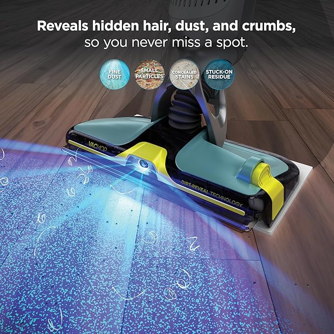 Shark VACMOP Reveal NEW Cordless Hard Floor Cleaner Vacuum &amp Spray Mop Powerful Suction Lightweight Illumination Light Includes 4 Disposable Pads 12oz Pet Multi-Surface Cleaning Solution VM