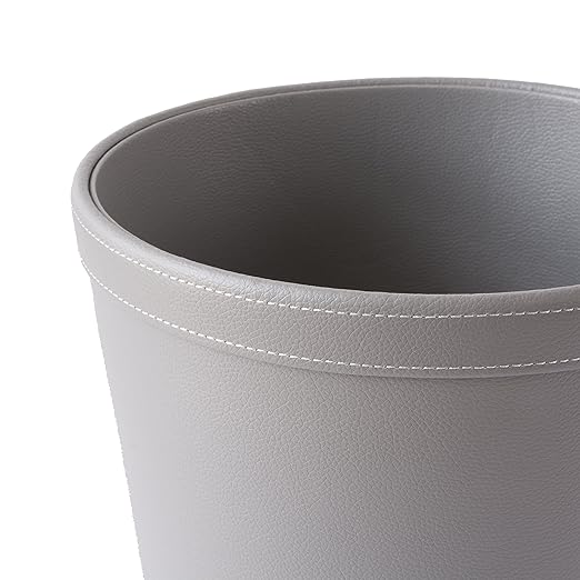 OSCO Grey Faux Leather Waste Bin | Round | Height - 29 cm | Diameter - 26 cm | Circular Trash Can | Waste Paper Basket | Recycling Container | Office | Home | Bathroom