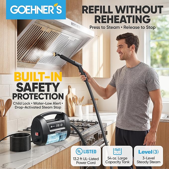 2026 Upgraded Handheld Steam Cleaner 230°F/3.5 Bar High-Pressure Portable Hand Held Steamer for Home &amp Car 30s Heat-Up Chemical-Free Deep Cleaning for Kitchen Bathroom Grout &amp Car Detaili