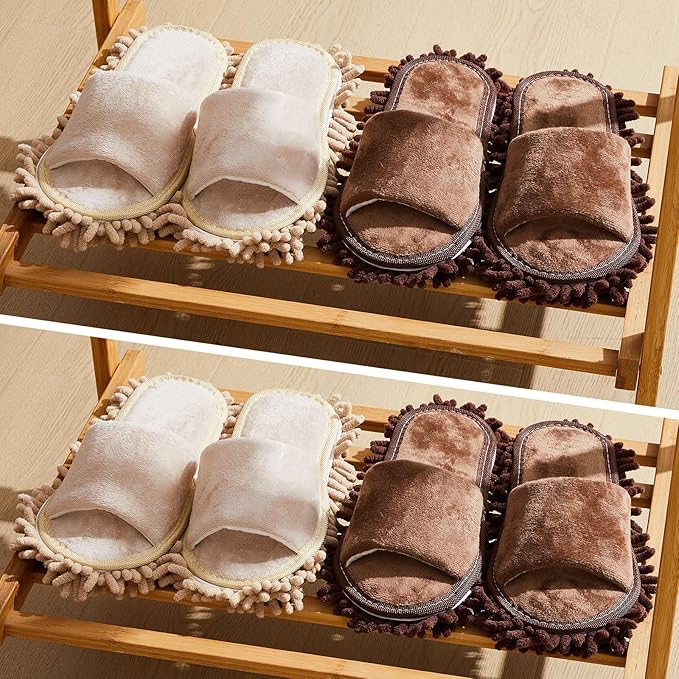 Jecery 4 Pair Washable Microfiber Mop Slippers Detachable Dusting Shoes for Floor Cleaning Office &amp Home Use Suitable for Women &amp Men(Brown BeigeM Size)