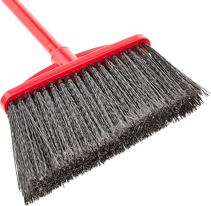 Amazon Basics Angle Broom With Metal Handle for Floor Cleaning and Sweeping 11 inches Wide 6-Pack Black &amp Red