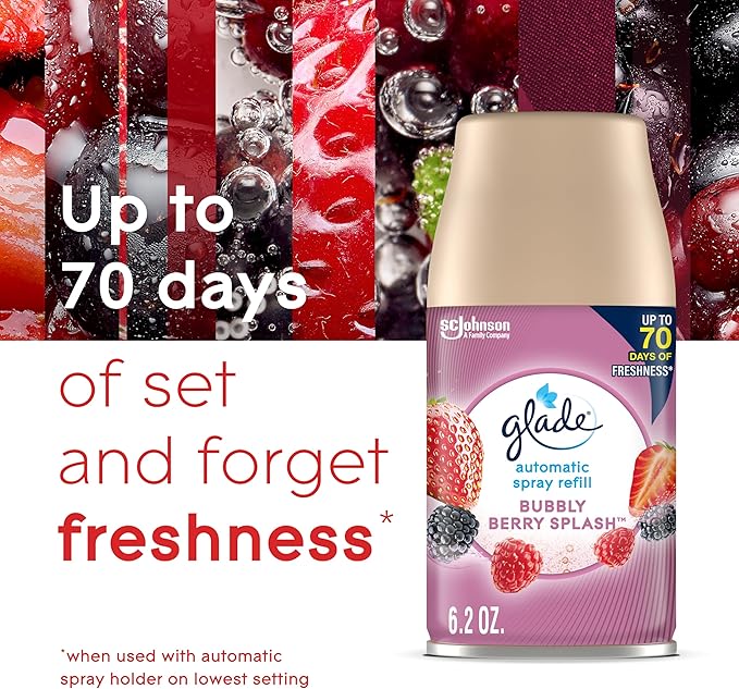 Glade Automatic Spray Refill Air Freshener for Home and Bathroom Bubbly Berry Splash 6.2 Oz 3 Count