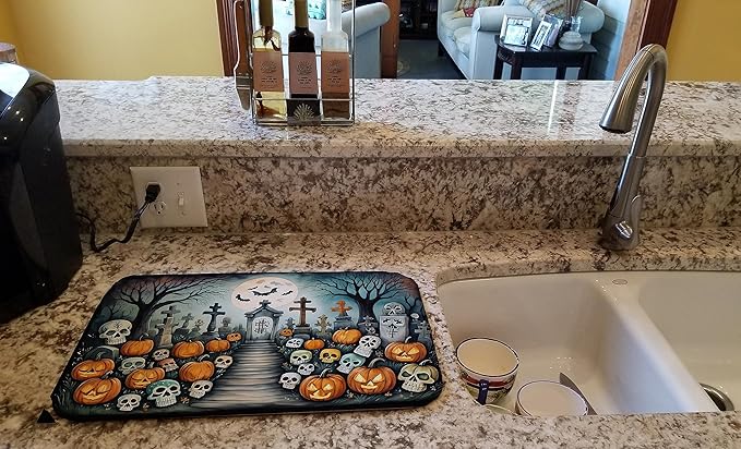 Caroline's Treasures DAC2233DDM Calaveras Sugar Skulls Spooky Halloween Dish Drying Mat Absorbent Dish Drying Mat Pad for Kitchen Counter Dish Drainer Mat for Countertop 14 x 21 Multicolor
