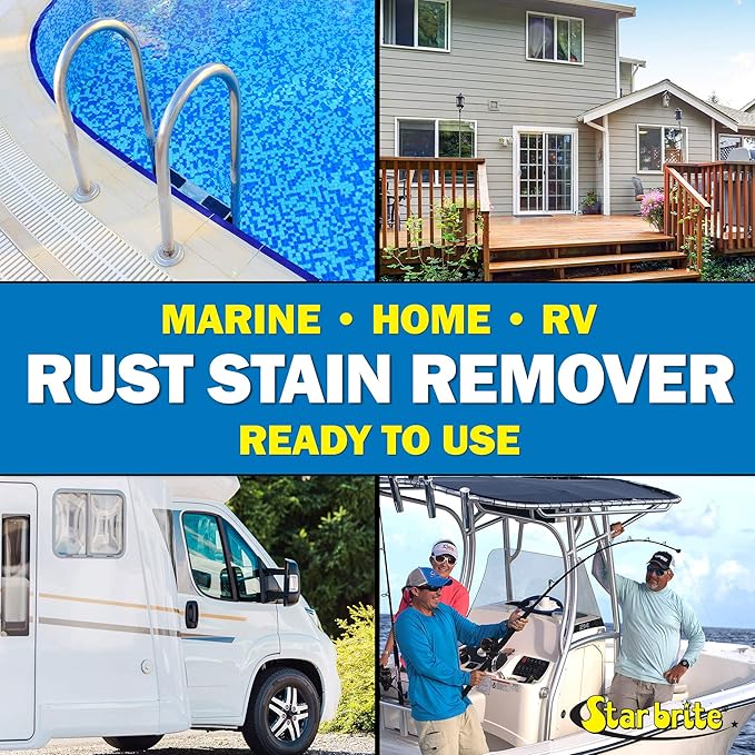 STAR BRITE Rust Stain Remover Spray - Instantly Dissolve Corrosion Stains on Fiberglass Vinyl Fabric &amp Painted Surfaces - Also Removes Sprinkler Stains &amp Mold &amp Mildew Stain Remover + Cl