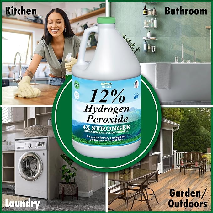 Nature's Freedom 12% Hydrogen Peroxide Food Grade H2O2 and Purified Water Only 2 Gallons Solution