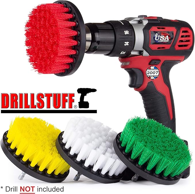 Drill Brush Attachment Power Scrubber Brush Set - 4in 4 Piece Soft Medium and Stiff Power Scrubbing Brushes Drill Attachment – Spin Brushes for Cleaning Showers Tubs Bathroom Tile Grout Carpet