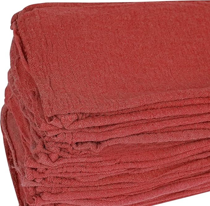 Cotton Shop Towels Red – (Pack of 150) Size 14x14 Inches Cleaning Rags – Absorbent Shop Rags and Multipurpose Cleaning Towels for Automobiles Industries Garage and Homes