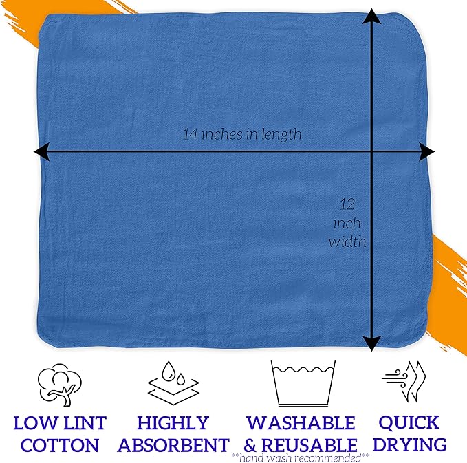 GREEN LIFESTYLE Blue Shop Towels 12x14 600 Pack 100% Cotton Super Absorbent &amp Durable Shop Rags Reusable Shop Rags Bulk Multipurpose Cleaning Towels for Automobiles Industries Garage and Hom