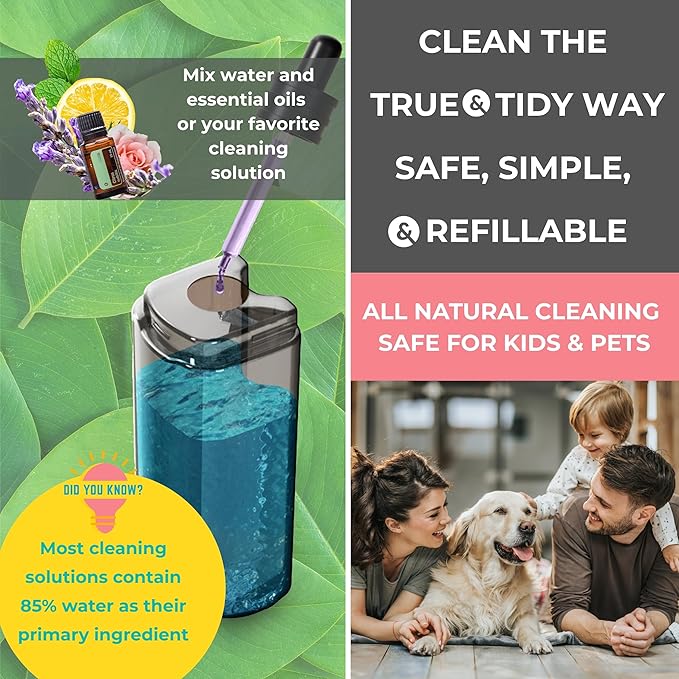 True &amp Tidy® SPRAY-250A Multi-Surface Spray Mop with Refillable Water Bottle Use Any Cleaning Solution Easy to Fill and Refill with Machine Washable Mop Pad (Gray)