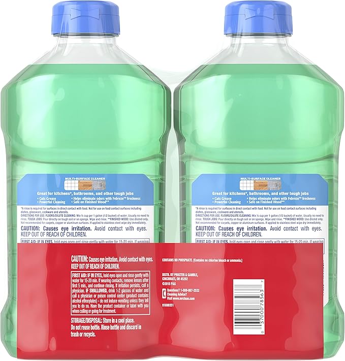 Mr. Clean Liquid All Purpose Multi-Surface Cleaner | Meadows and Rain with Febreze Freshness - 45 Ounce Each Bottle (Pack of 2) (Total 90 fl oz)
