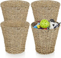 Hushee 4 Pcs Seagrass Waste Basket 3 Gallons Wicker Waste Basket Woven Rattan Trash Can Boho Wicker Garbage Can for Bathroom Bedroom Kitchen Offices Home Brown