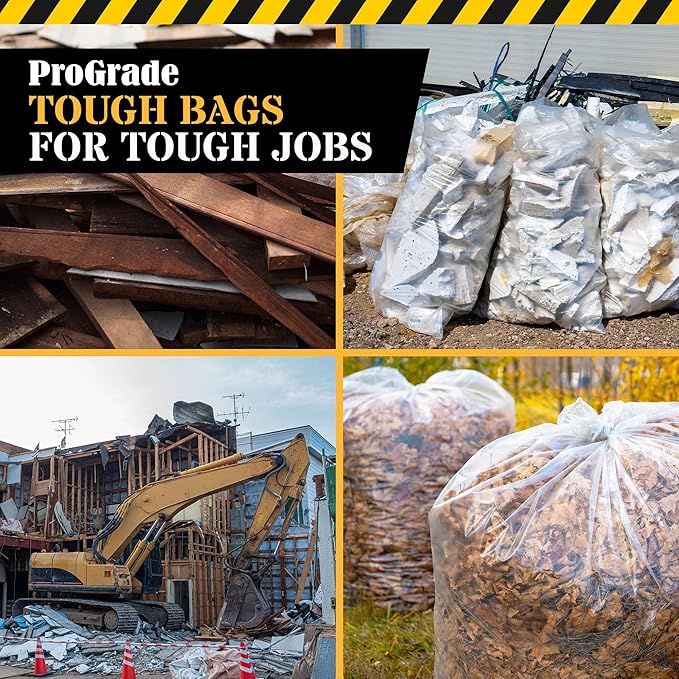 Reli. Contractor Garbage Bags 55 Gallon | 20 Trash Bags | Heavy Duty | Clear Contractor