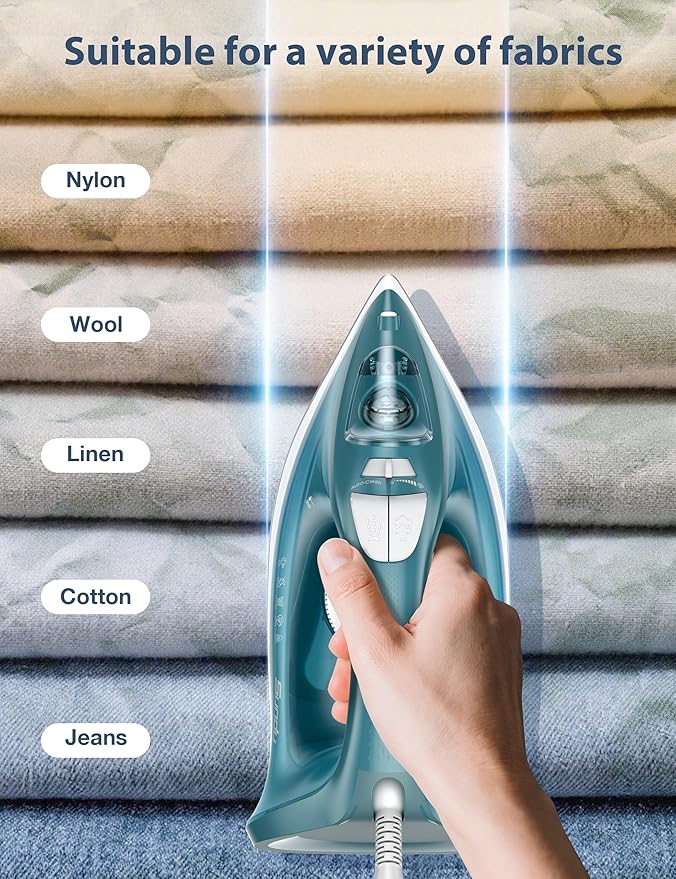 Sundu Burst steam Iron for Clothes - 1500W Iron with Ceramic Coated Soleplate Rapid Heating Self-Cleaning Auto-Off 11.84oz Water Tank Precise Thermostat Home Use Green