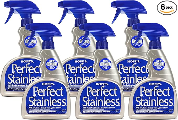 HOPE'S Perfect Stainless Steel Cleaner Streak-Free Self-Polishing Formula Blocks Fingerprints Pack of 6 22 Ounce 132 Fl Oz