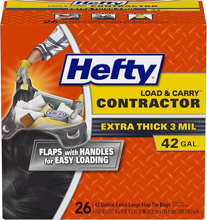 Hefty Load &amp Carry Heavy Duty Contractor Large Trash Bags 42 Gallon 26 Count