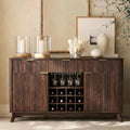 OKD Fluted Wine Bar Cabinet 60 Wide Modern Buffet Sideboard with Ample Storage - 2 Side Cabinets 3 Drawers 4 Glass Holders &amp 12 Wine Racks Coffee Bar Cabinet for Kitchen Dining Room Dark Wa