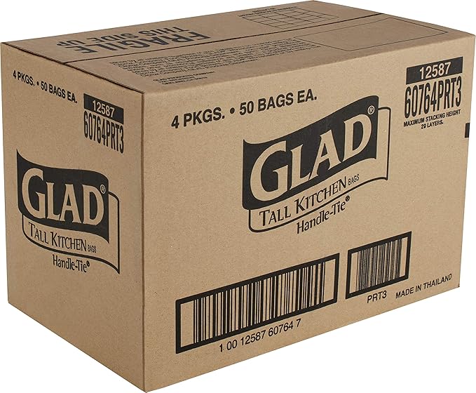 Glad Tall Handle-Tie Kitchen Trash Bags - 13 Gallon - 50 Count - 4 Pack (Packaging May Vary)