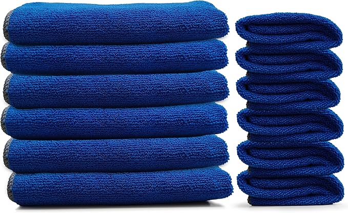 EvaClean Premium Microfiber Cleaning Cloth 16x16 - Reusable Washable Non-Scratch Microfiber Towels for Cleaning Dusting Polishing High Absorbency &amp Durability Blue 12-Pack
