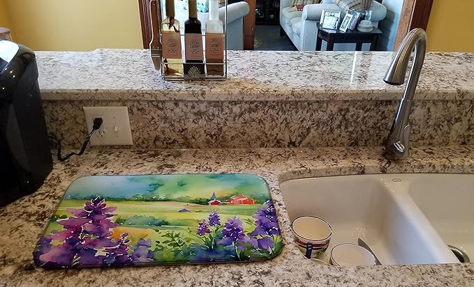 Caroline's Treasures DAC1688DDM New Jersey Violet in Watercolor Dish Drying Mat Absorbent Dish Drying Mat Pad for Kitchen Counter Dish Drainer Mat for Countertop 14 x 21 Multicolor