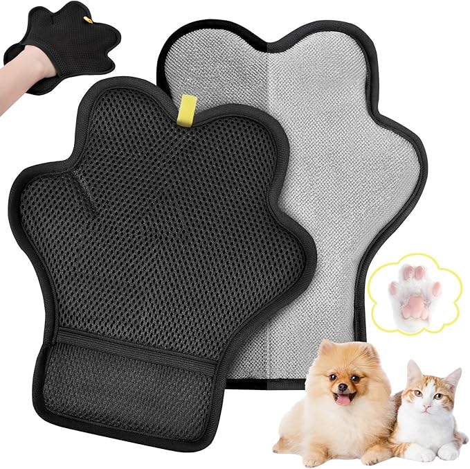 2PCS Pet Hair Removal Glove for Cats and DogsUpgrade Reusable Electrostatic Magic Brush Pet Hair Removal Grooming Gloves Tool for Furniture Bed SheetsCouchClothesCarpetCar Seat (2)