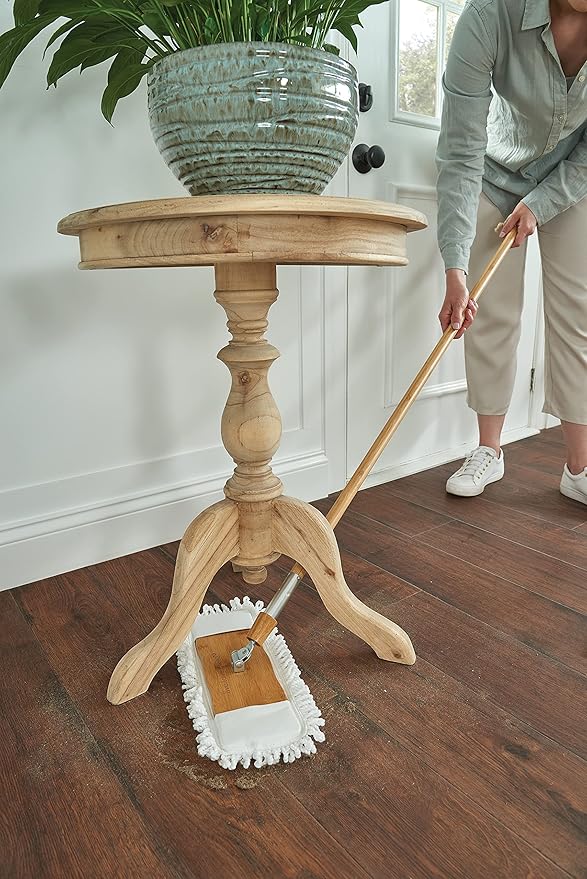 Harper Live.Love.Clean. Bamboo 2-in-1 Smooth Surface Wet/Dry Dust Mop with (2) Washable Wraparound Pads for Cleaning Dust Pet Hair &amp Fine Dry Dirt