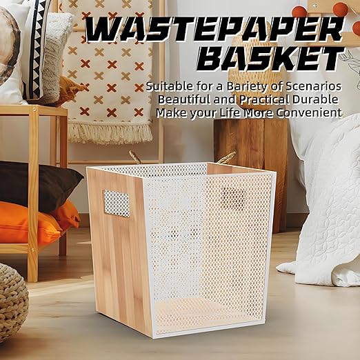 Bamboo Wooden Trash Can with Mesh Unique Office Decorative Wastebasket Wood Garbage Can for Bedroom Bathroom Laundry Room Kitchen Office Dorm (Natural 5 Gallons)