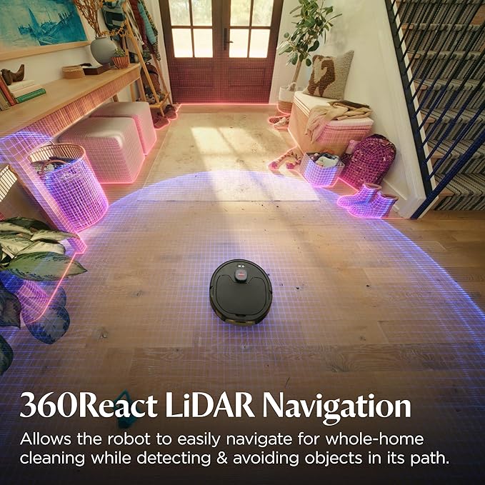 Bissell FlexClean Robot Vacuum &amp Mop with No Tangle Pet Brush Roll LiDAR Navigation &amp Liftable Pad for Pet Hair Removal on Hard Floors &amp Rugs HEPA Filtration and Self-Empty Base 4270