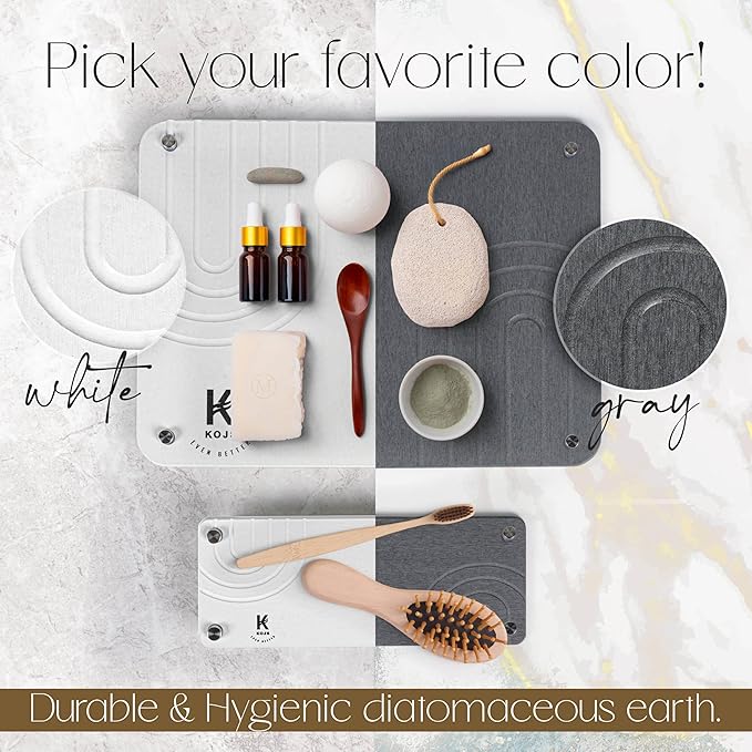 Stone dish drying mat for Kitchen counter diatomite stone dish anti- slip feet quick drying Odorless Heat Resistant eco-friendly mat 15.7 “x 11.8 “ and mini mat (Pure white 15.7 “ x 11.8 “)