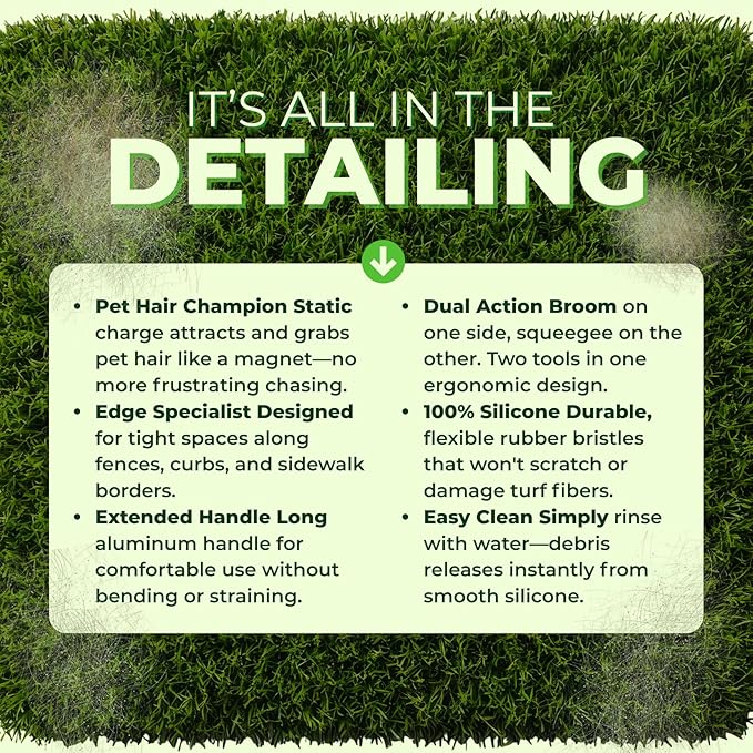Turf Static Sweep - Silicone Broom for Artificial Turf Edge Cleaning - Remove Pet Hair Leaves Debris Sticks and More from Turf Synthetic Grass Carpet &amp Most Hard Surfaces