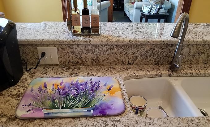 Caroline's Treasures DAC1584DDM Lavender in Watercolor Dish Drying Mat Absorbent Dish Drying Mat Pad for Kitchen Counter Dish Drainer Mat for Countertop 14 x 21 Multicolor