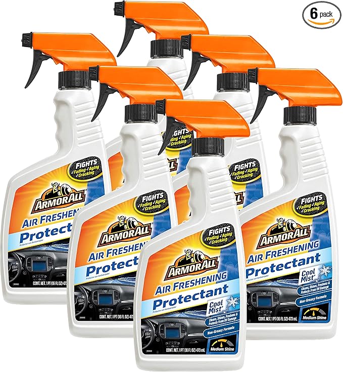 Armor All Car Air Freshener and Cleaner - Odor Eliminator and Protectant for Cars &amp Truck Cool Mist 16 Fl Oz Spray Bottles Pack of 6 78511-6PK