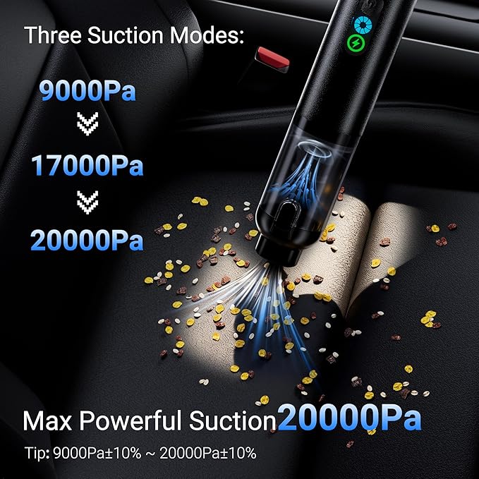 PPN Portable Car Vacuum Cordless 20000PA High Power Handheld Vacuum Cleaner for Car Mini Rechargeable Wireless Vacuum for Car Detailing Truck Desktop Home Tech Gifts for Men
